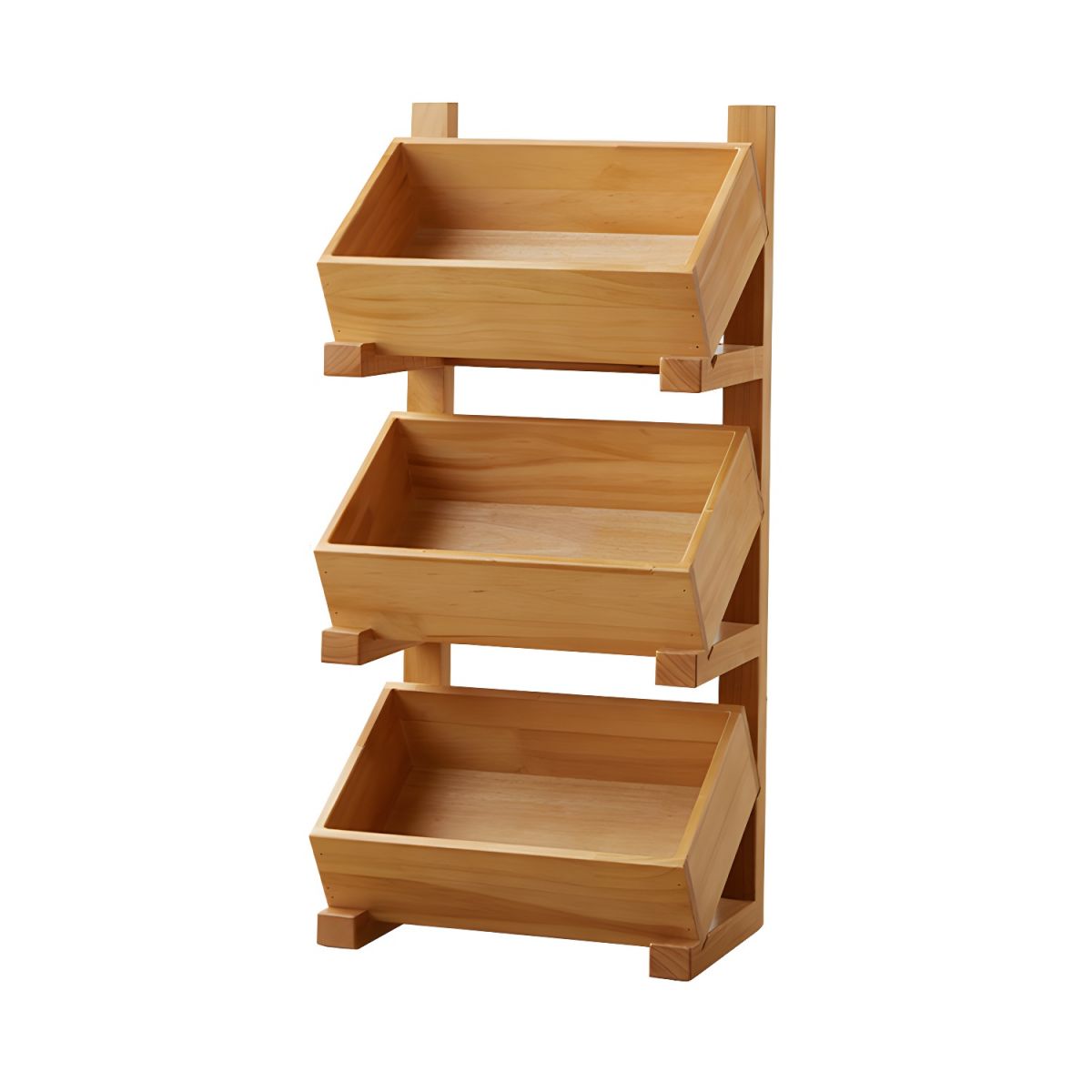 14" W Natural Rubber Wood Storage Rack with 3-Tier for General Storage