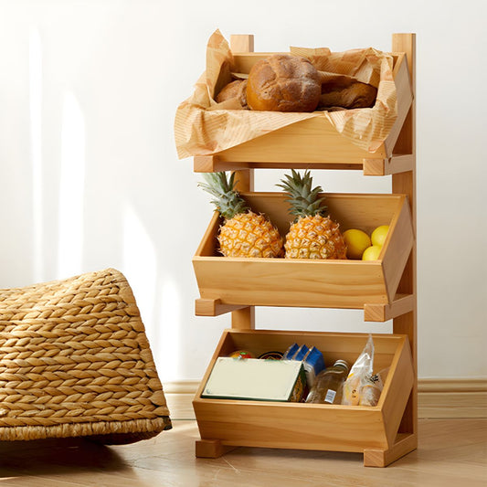 14" W Natural Rubber Wood Storage Rack with 3-Tier for General Storage
