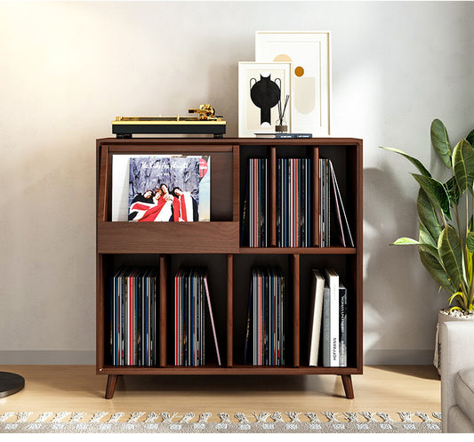 Vinyl record cabinet, solid wood storage rack, wood magazine cabinet, floor mounted bookshelf, mobile coffee table