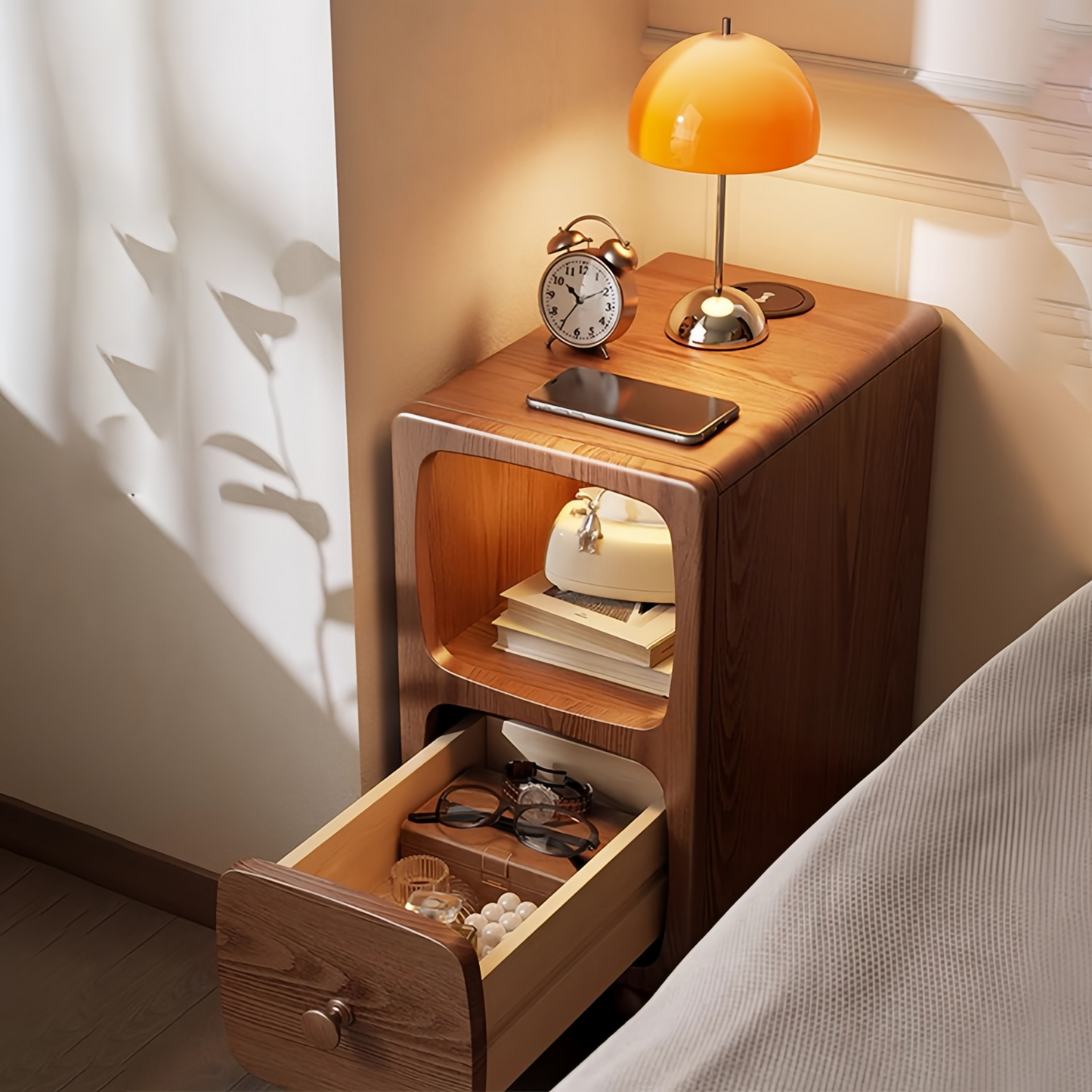 Natural Wood Nightstand Wooden Bedside Table With Drawers