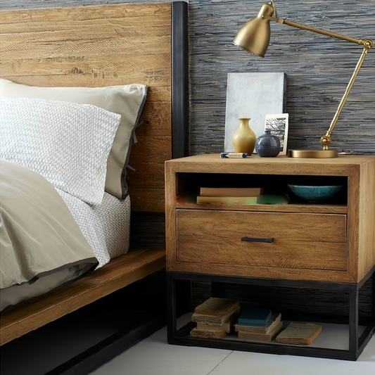 Rustic Solid Wood Generic Bedside Table for Bedroom Living Room