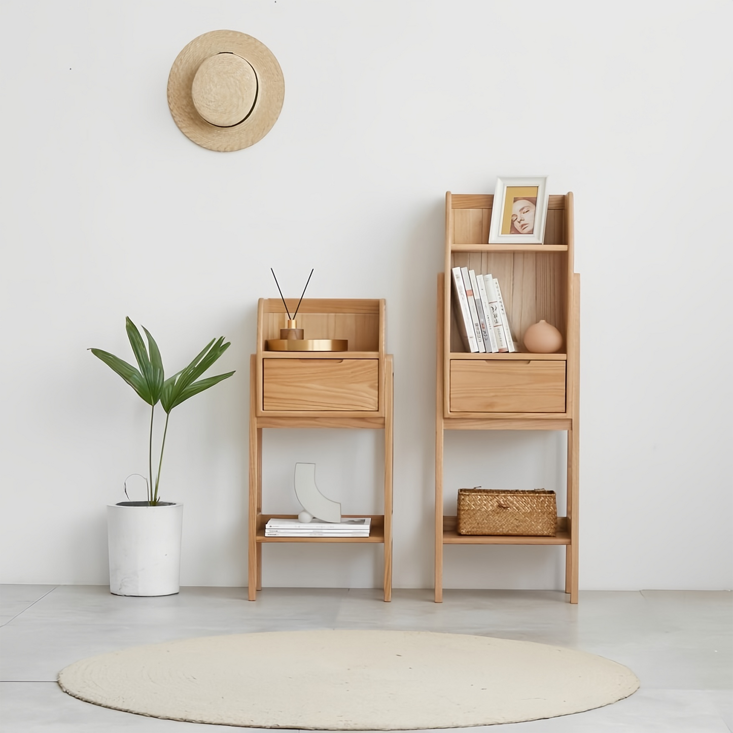 Versatile Wood Storage Rack Modern Wooden Bedside Table With Drawers