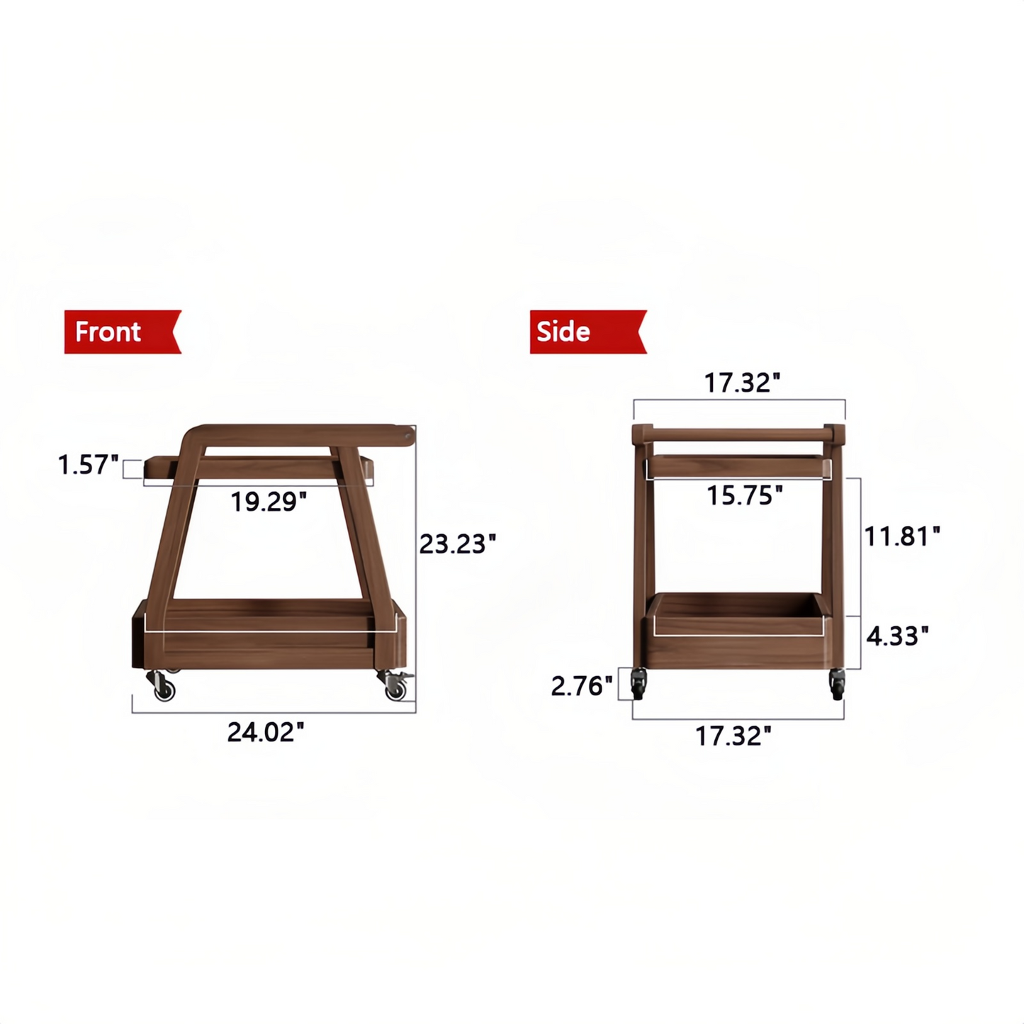 Solid Wood Coffee Bar Cart Kitchen Cart On Rollers Bar Storage Cart