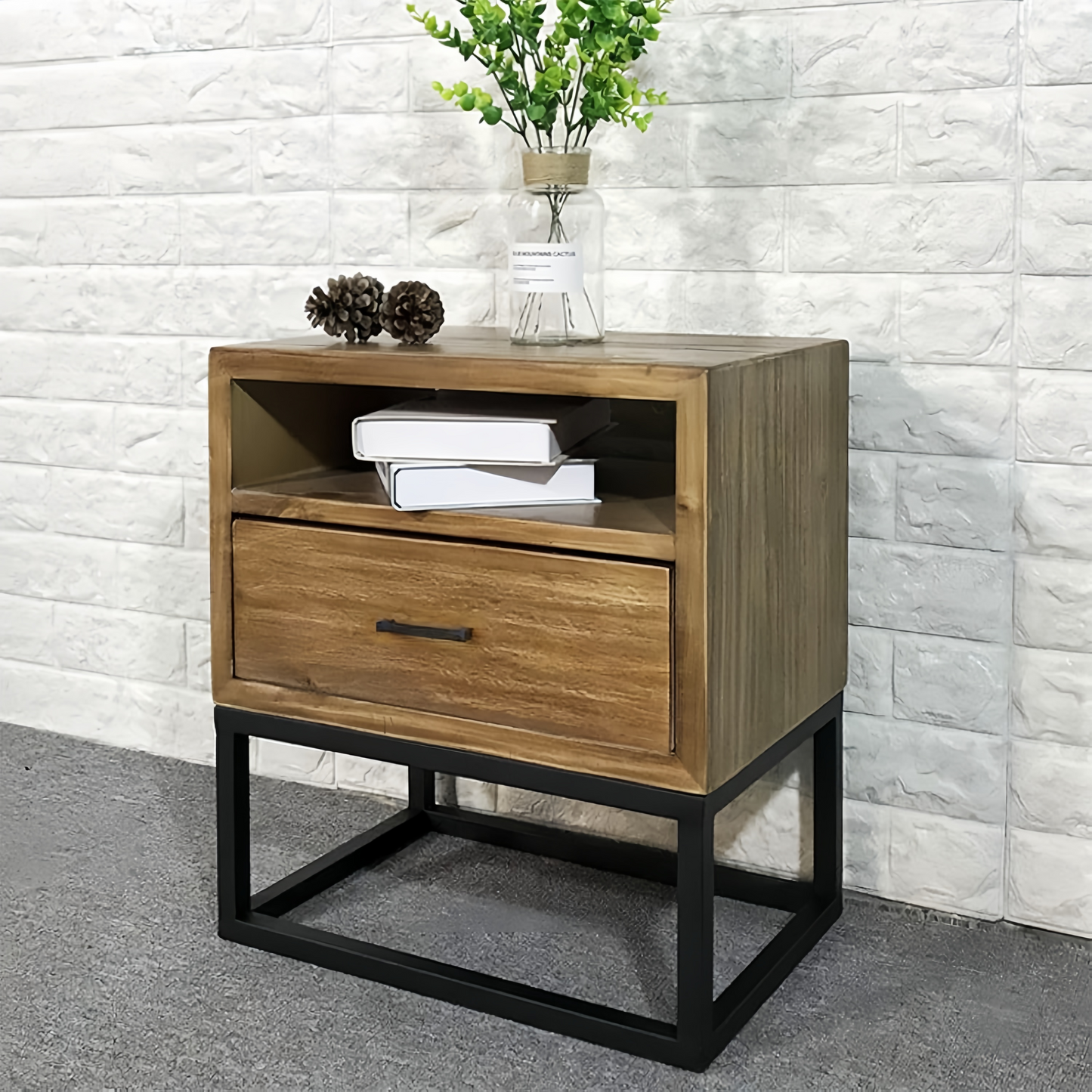 Rustic Solid Wood Generic Bedside Table for Bedroom Living Room