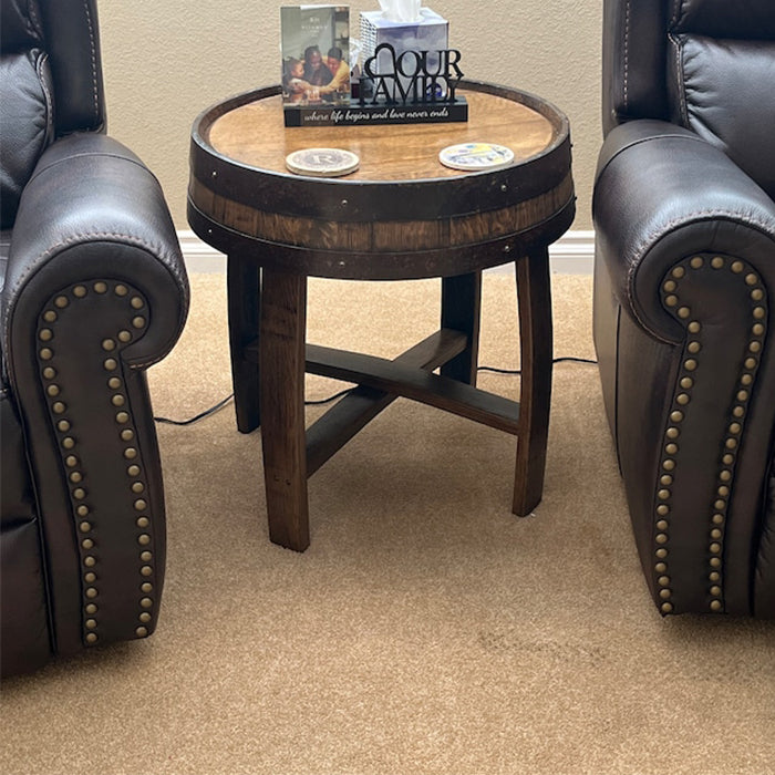 End Table Made from Authentic Whiskey Barrel