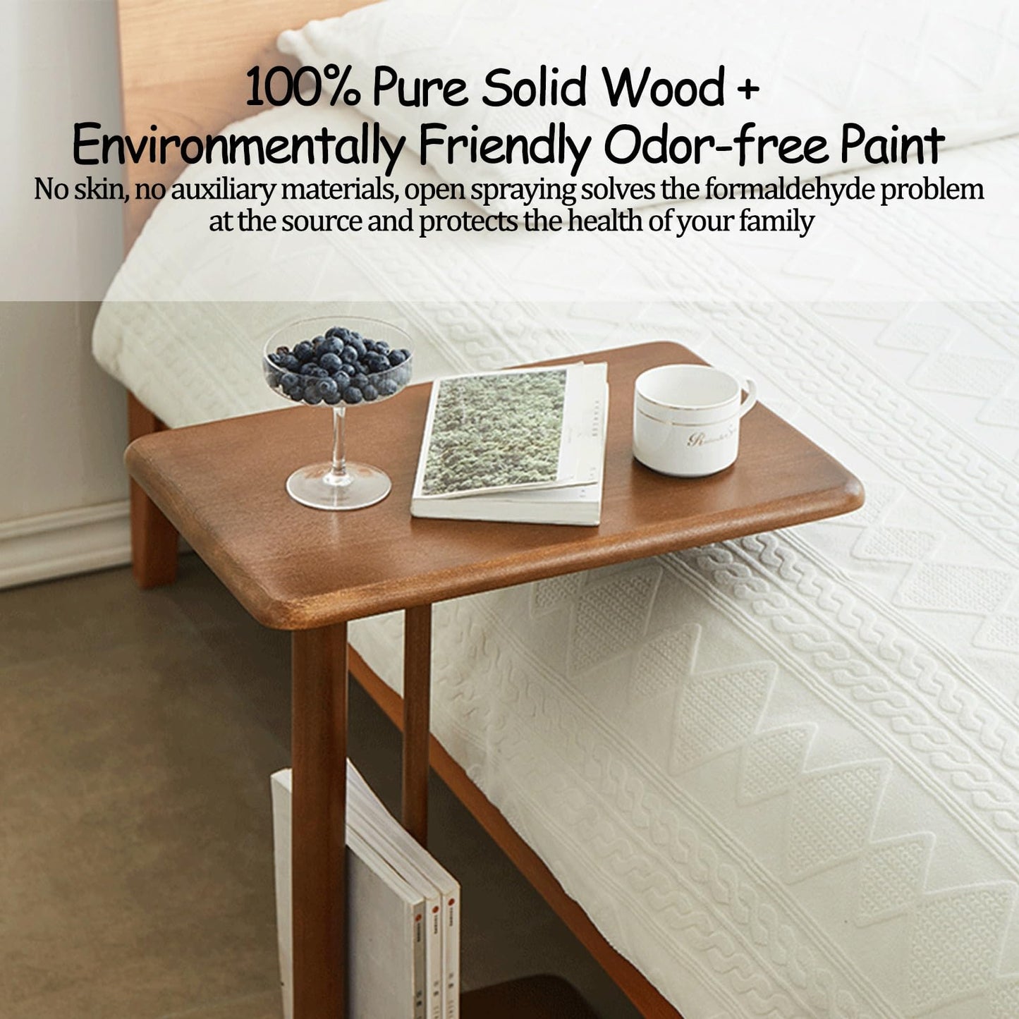 Solid Wood C-Shaped End Table, Side Table for Sofa,Coffee Tables for Living Room，Save Space，Table for Small Spaces