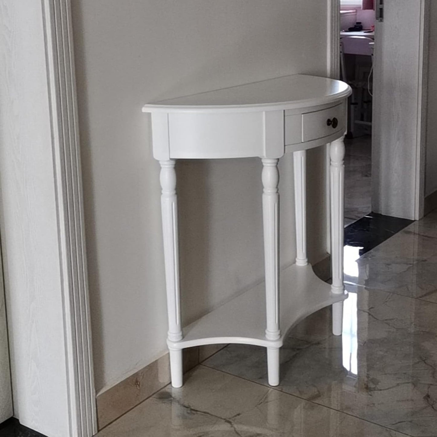Half Round Wood Accent Table with Shelf