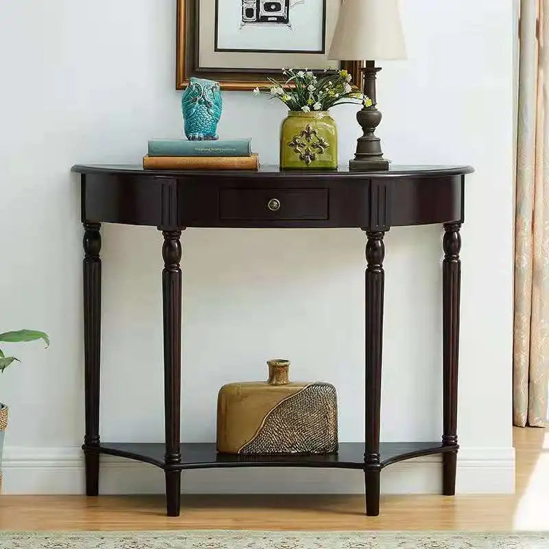 Half Round Wood Accent Table with Shelf