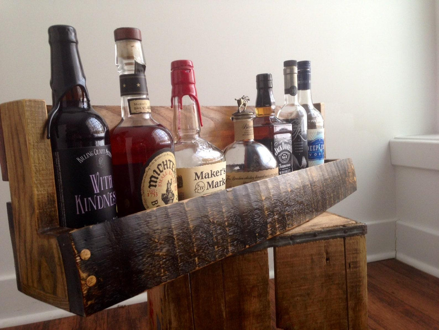 Whiskey barrel stave shelf, liquor display shelf, Set of 2 - Woodartdeal