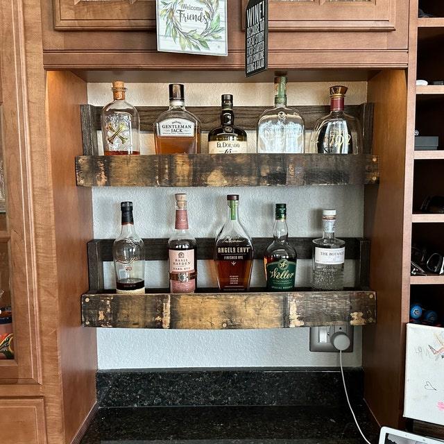 Whiskey barrel stave shelf, liquor display shelf, Set of 2 - Woodartdeal
